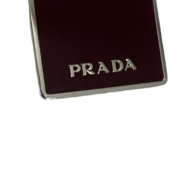 PRADA: Silver Metal & Burgundy Enamel Logo Bag Charm/Keychain #12029 - Picture 4 of 6